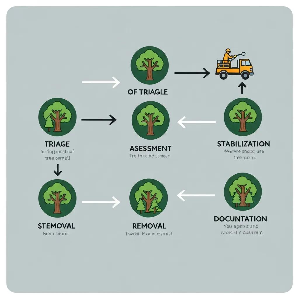 Graphic showing the step-by-step emergency tree removal process and key actions